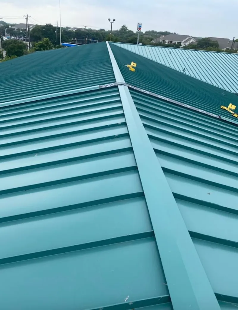Green commercial metal roof ridge and valley for Metal Roof Repair in Martinez